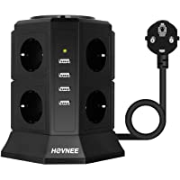 HOVNEE Regleta Vertical Torre Enchufes proteccion sobretension de 8 Tomas Corrientes y 4 Rápida USB Tomas- Cable de…